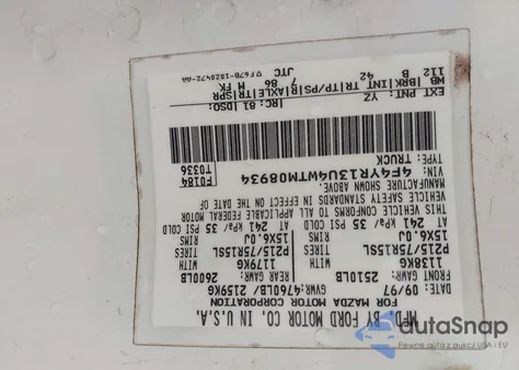 1998 Mazda B3000 Se/Sx z USA, uszkodzony, nr VIN 4F4YR13U4WTM08934